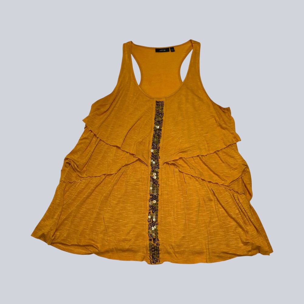 APT. 9 Women’s Large Mustard Yellow Racerback Ruffle Sequin Tank Top
